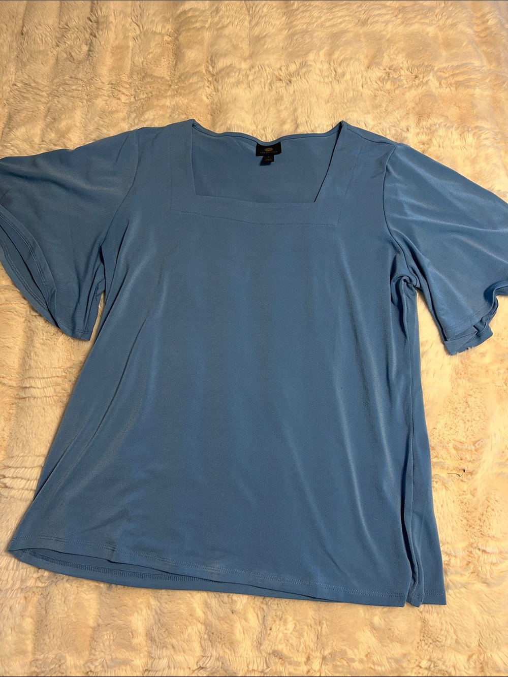 JM Collection Square Neck Short Sleeve Tunic - Light Blue